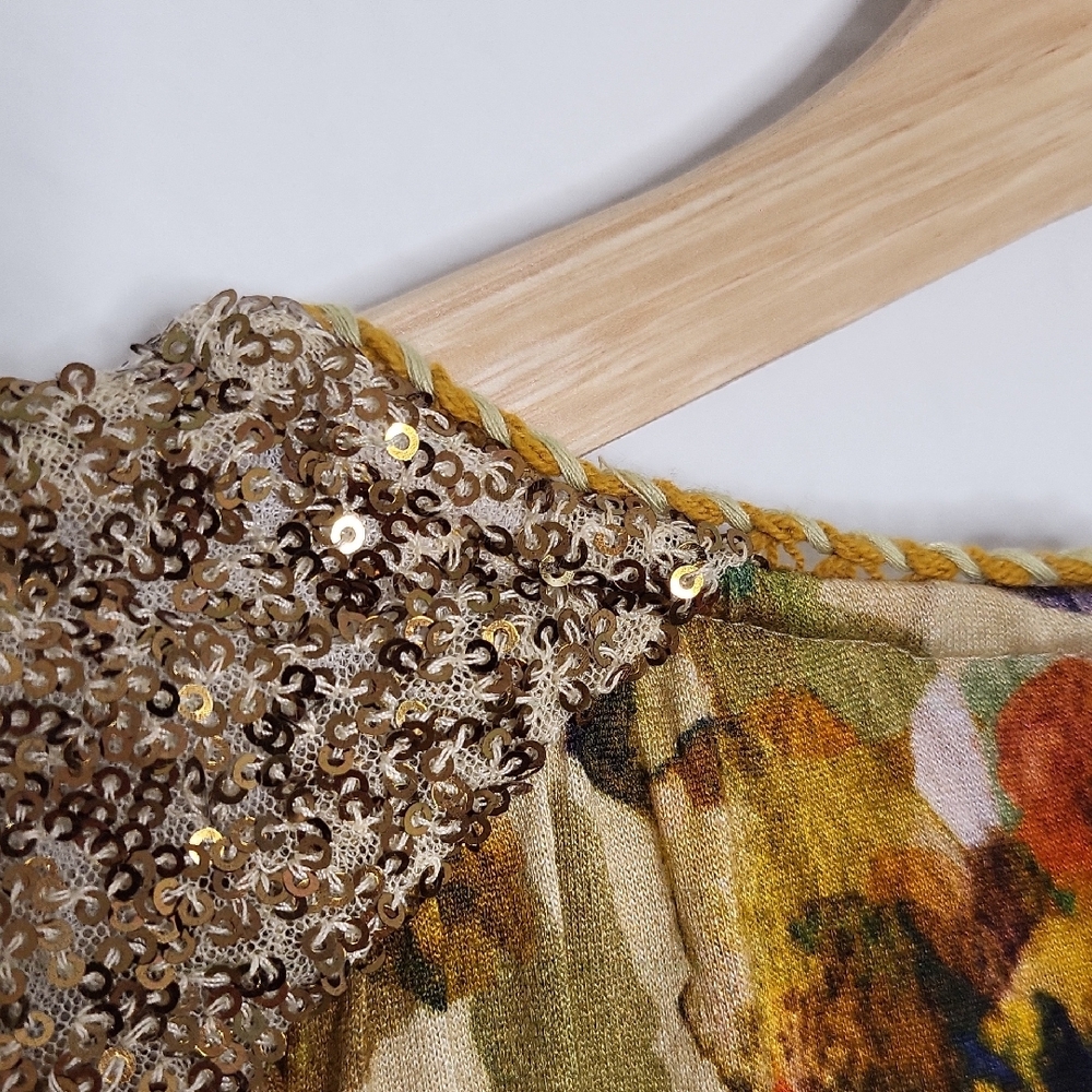 Anthropologie Floral Sequin Blouse in Gold and Cream - Picture 11 of 12